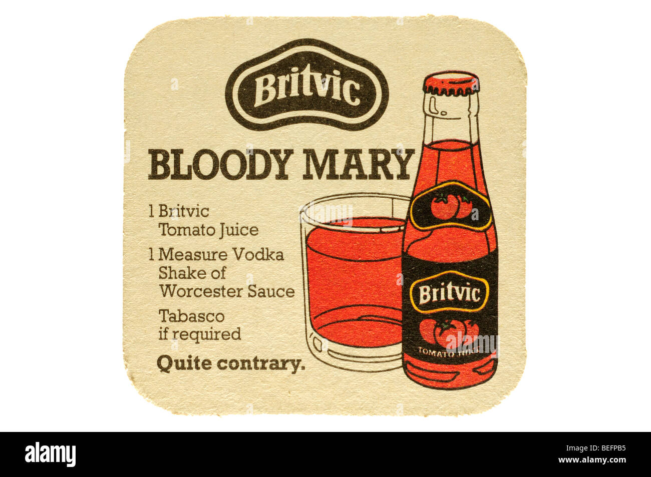britvic bloody mary 1 britvic tomato juice 1 measure vodka shake of worcester sauce tabasco is required quite contrary Stock Photo