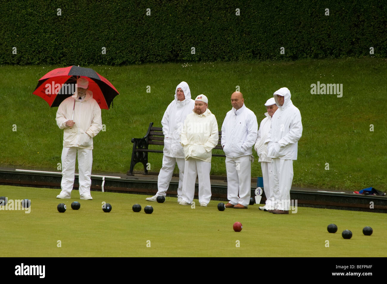Lawn Bowls Played in Rain Stock Photo Alamy