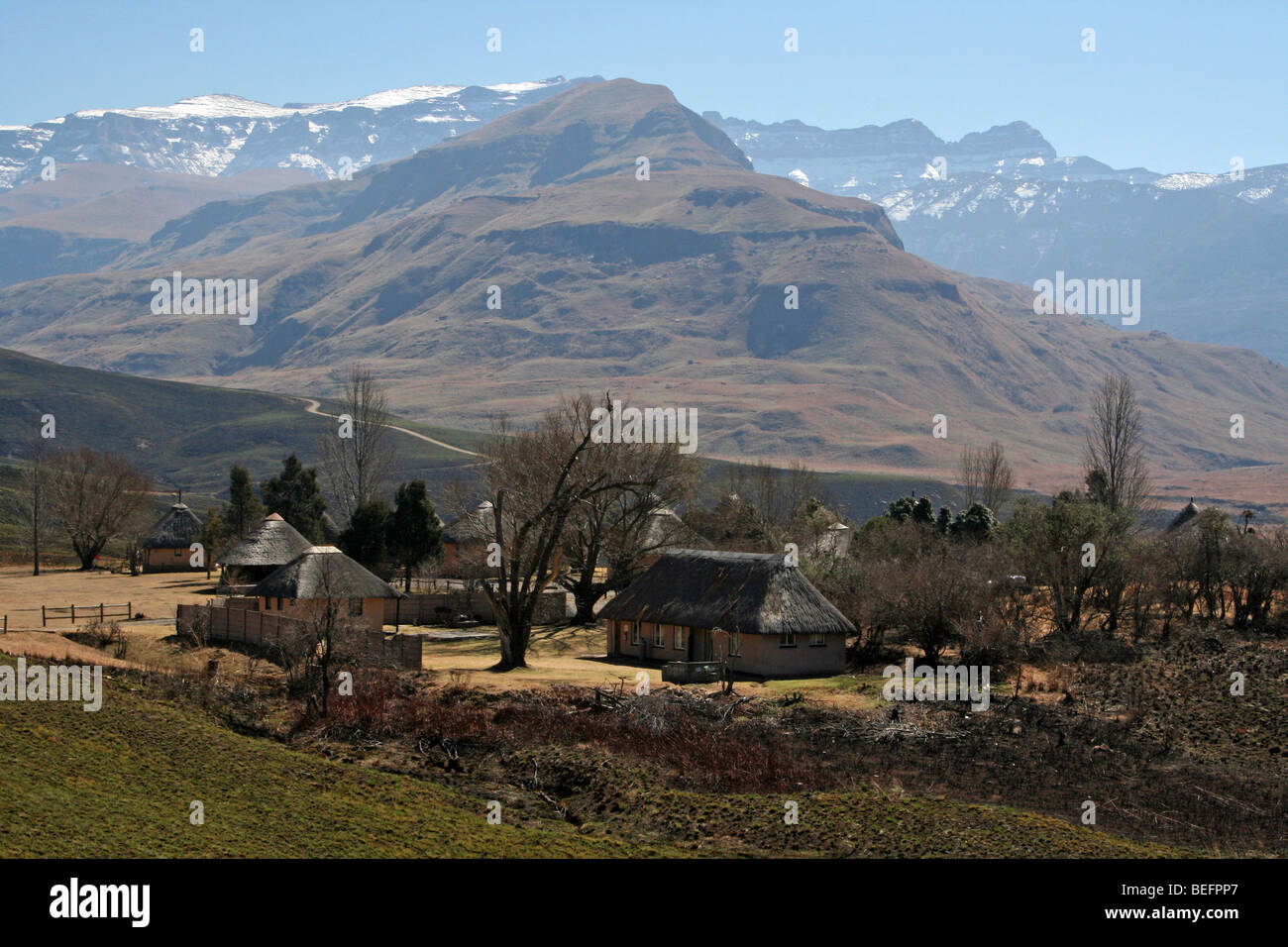 Remote Chalets In The Drakensberg Mountains, South Africa Stock Photo