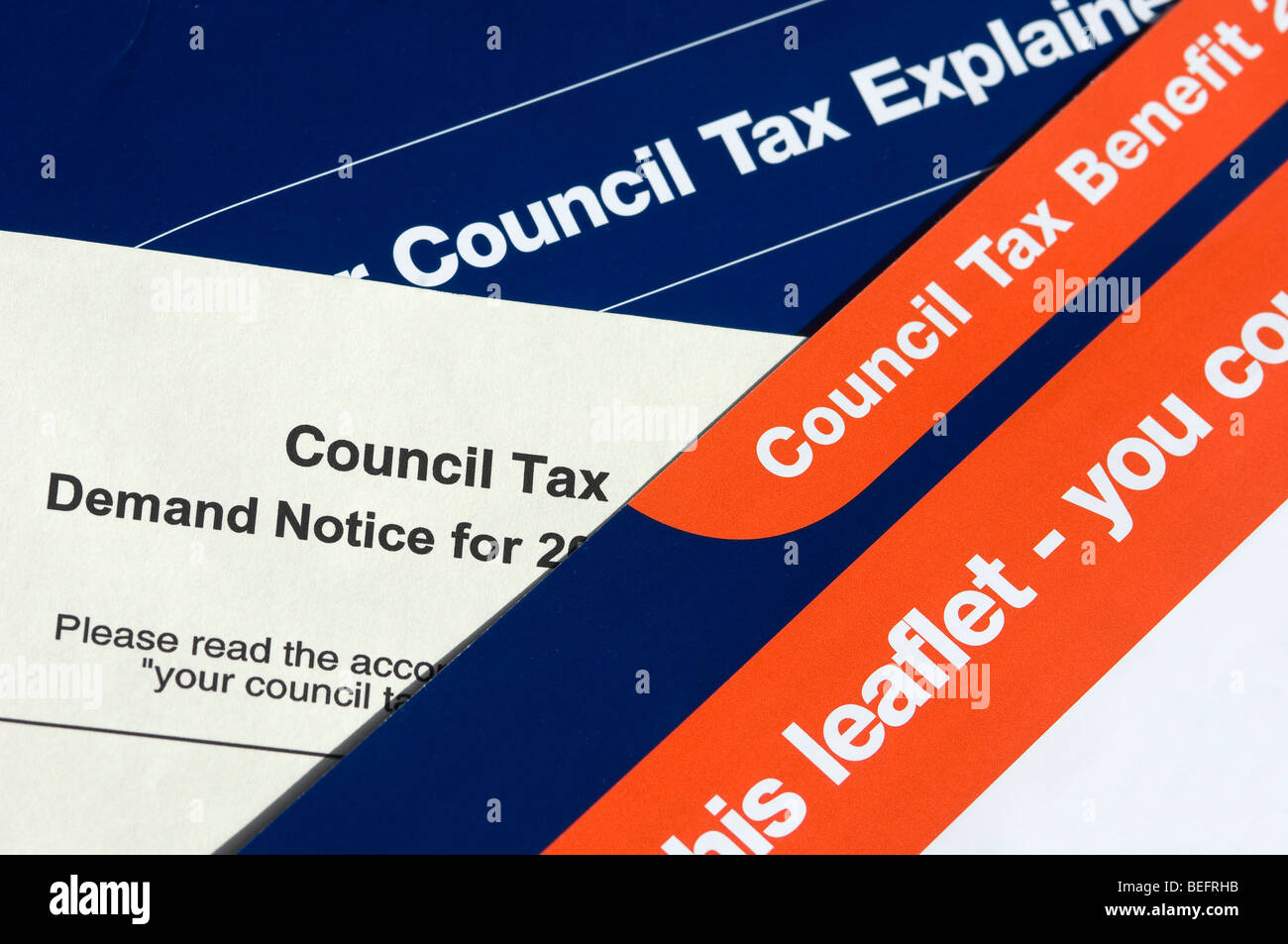 Close up of council tax bill demand notice benefit letter  England UK United Kingdom GB Great Britain Stock Photo