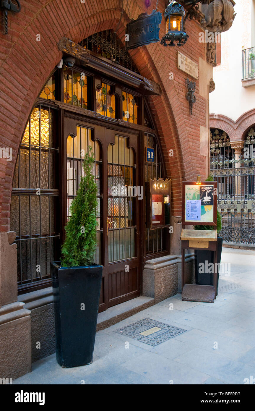 El Quatre Gats, Cafe -restaurant , Montsio street. Barcelona. Catalonia, Spain, Stock Photo