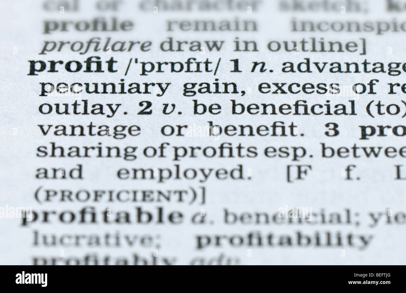 Close up of dictionary definition of word profit Stock Photo