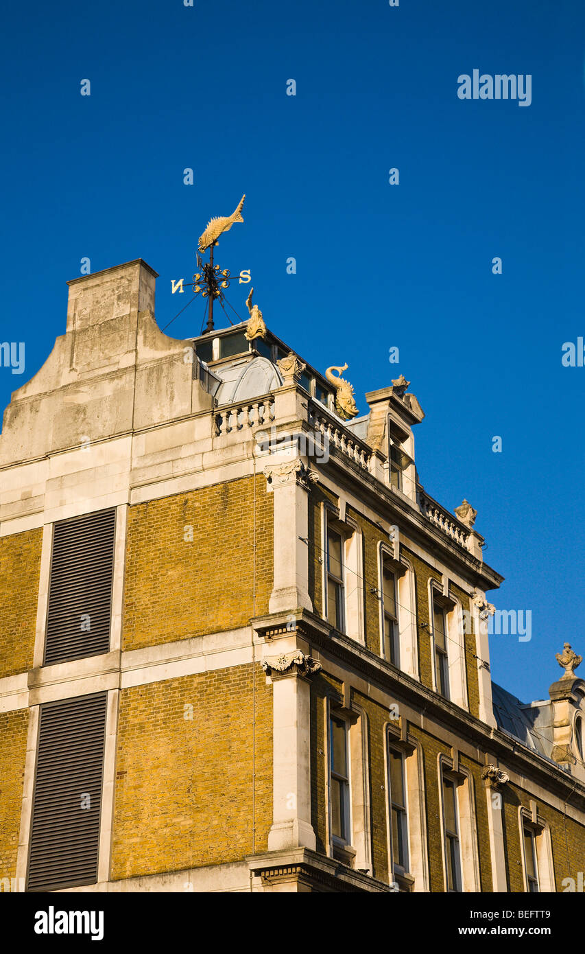 Exterior detail of The Old Billingsgate Fish Market, now offices and entertainment venue. London. UK. Late afternoon sun. Stock Photo