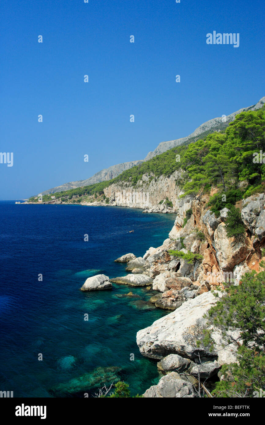 Hvar Island cliffs and Adriatic Sea, Croatia Stock Photo
