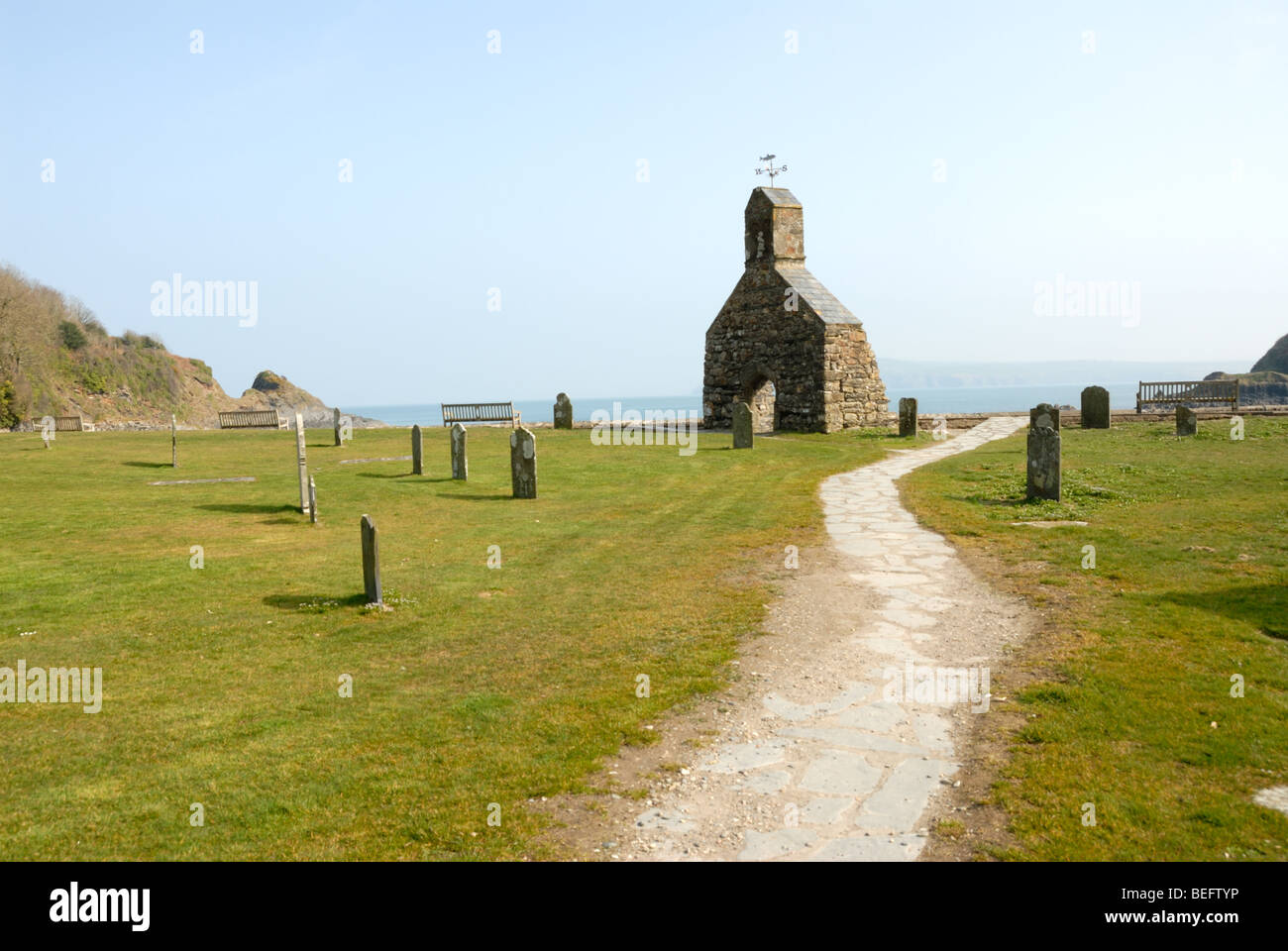 Church yard at Cwm yr Eglwys in Pembrokeshire Stock Photo