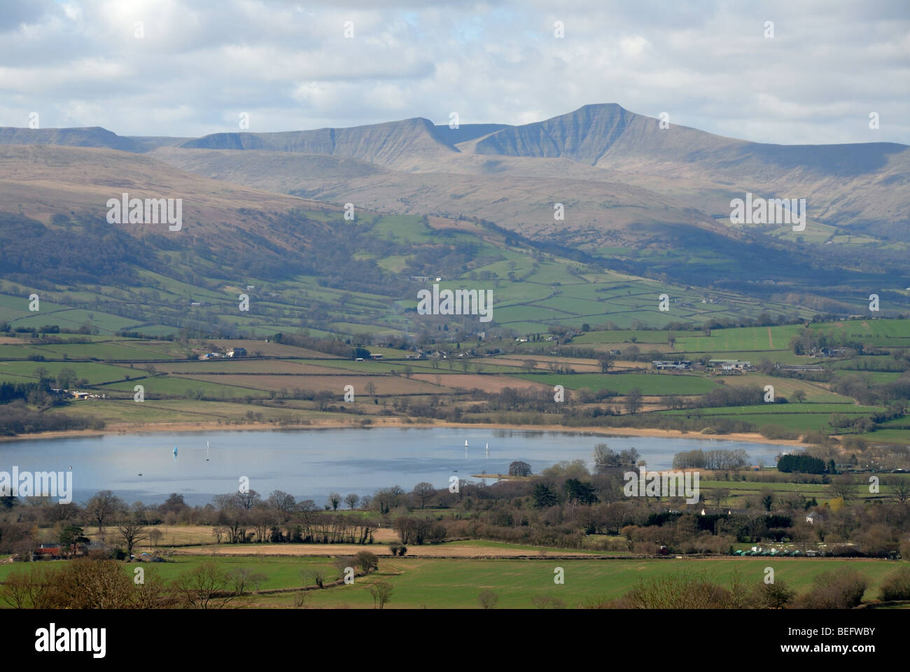 View of the Brecon Beacons over Llangorse lake Stock Photo Alamy