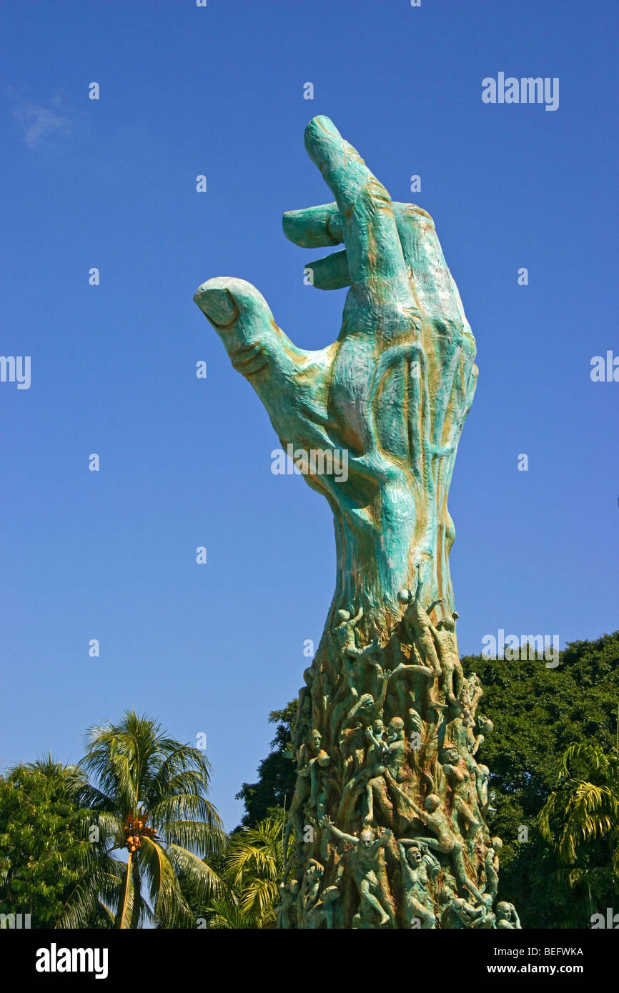 'The Hand,' bronze sculpture of agonized victims, part of Holocaust Memorial in Miami Beach. Stock Photo