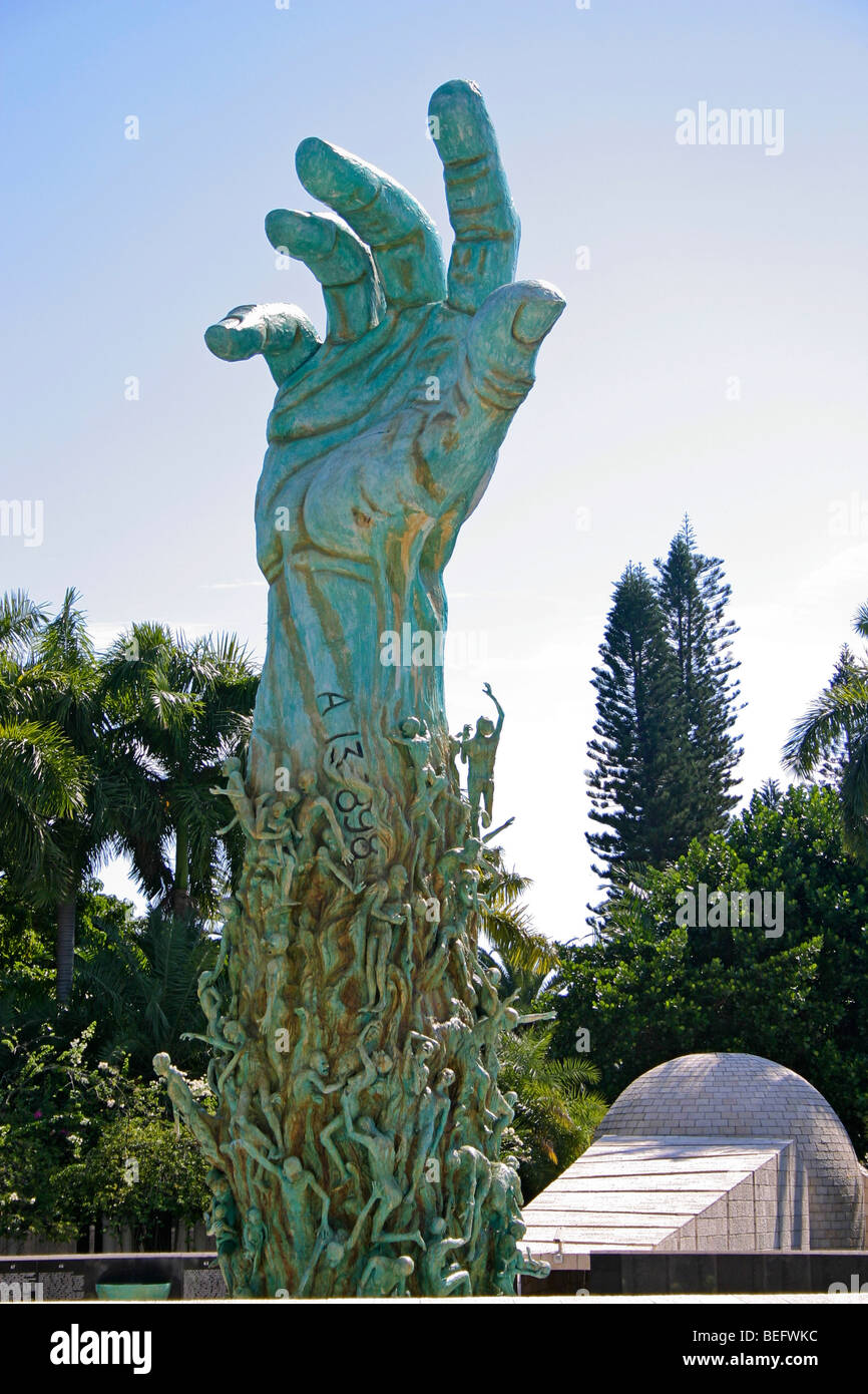 'The Hand,' bronze sculpture of agonized victims, part of Holocaust Memorial in Miami Beach. Stock Photo