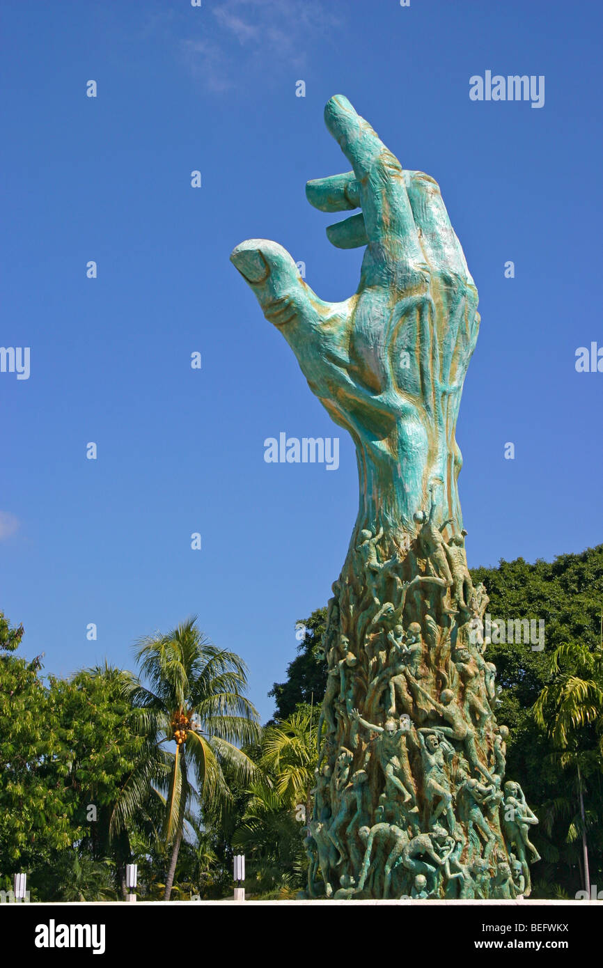 'The Hand,' bronze sculpture of agonized victims, part of Holocaust Memorial in Miami Beach. Stock Photo