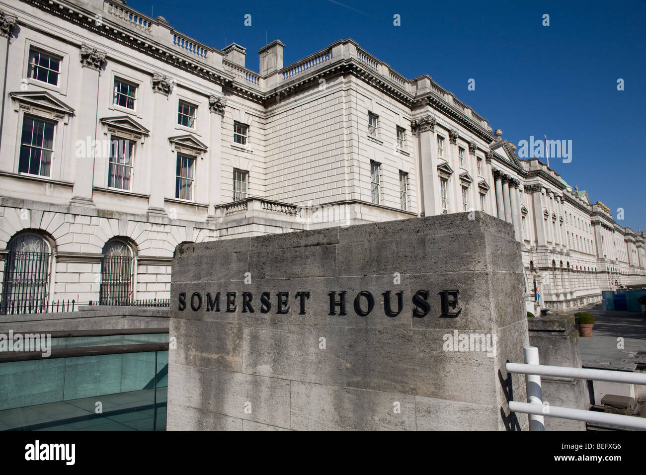Somerset House, HQ for the Inland Revenue, by the banks of the River Thames in central London Stock Photo