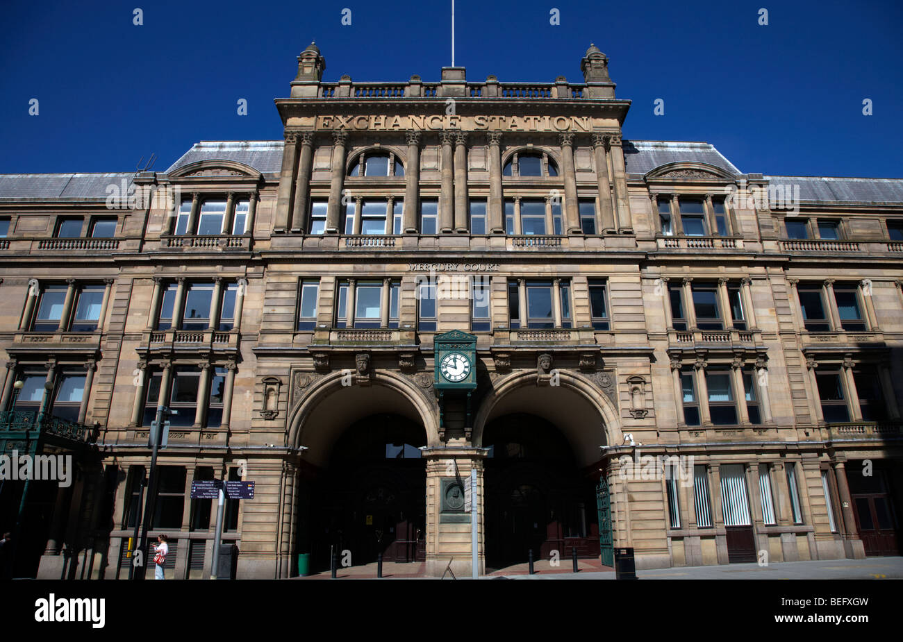 preserved frontage of exchange railway station now mercury court office building liverpool merseyside england uk Stock Photo