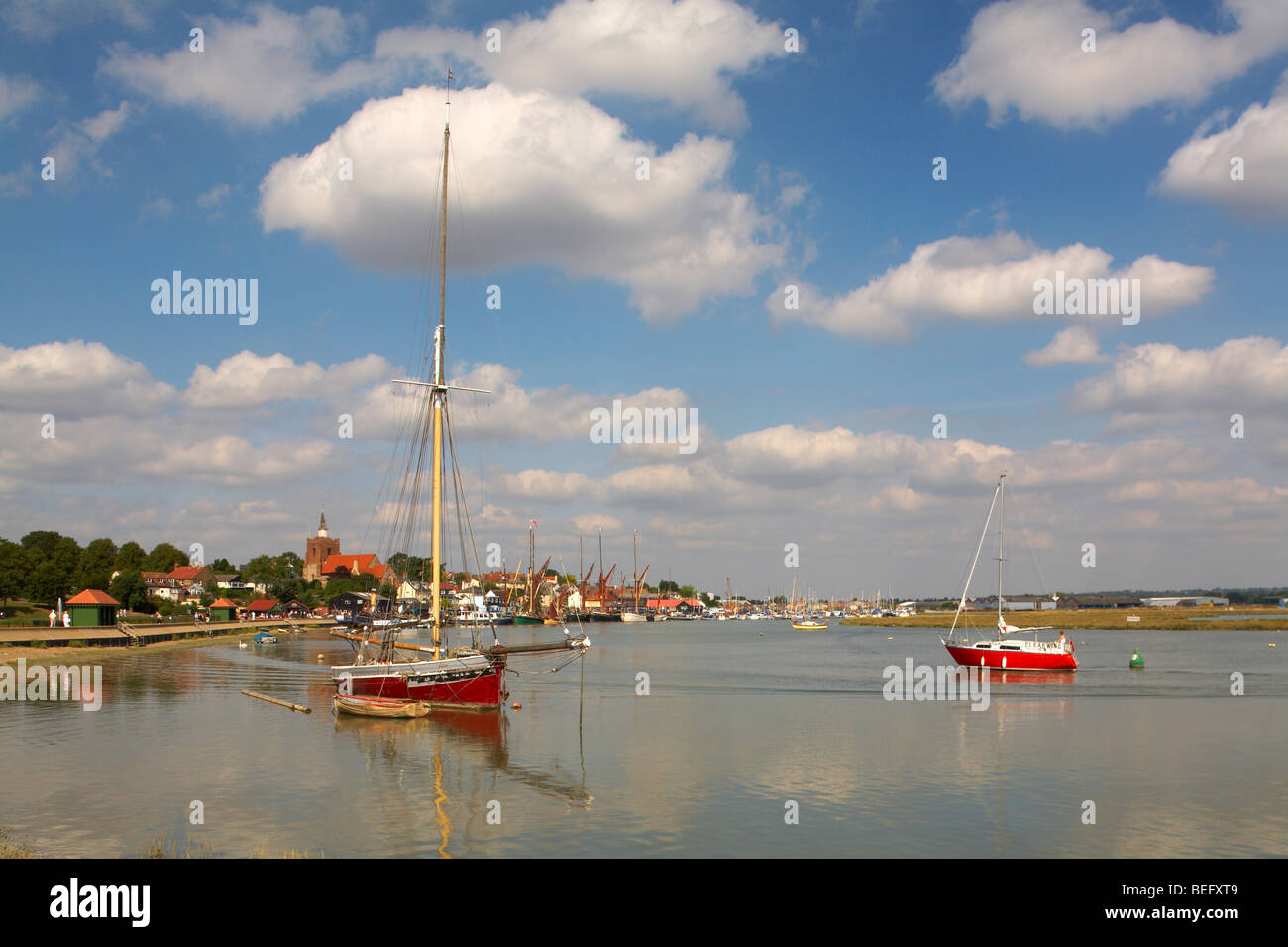 Great Britain England Essex  Maldon River Blackwater Hythe Quay Telegraph Oyster boat moored in channel Stock Photo