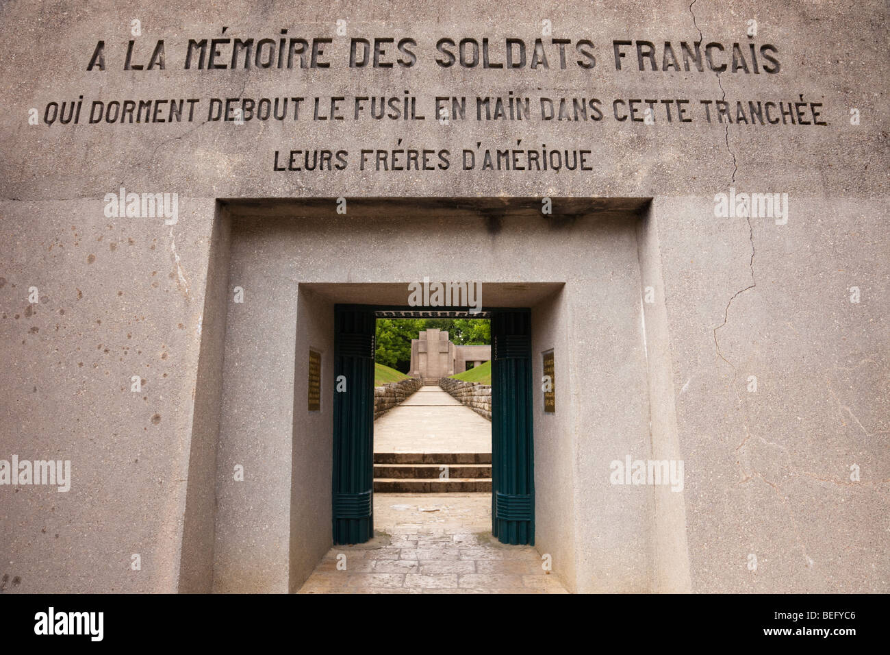Douaumont Verdun France 'Tranchee des Baionnettes' Bayonet trench monument to twelve French soldiers killed in WW1 battle Stock Photo