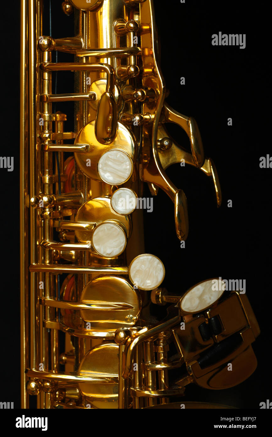 Close up of alto saxophone keys. Stock Photo