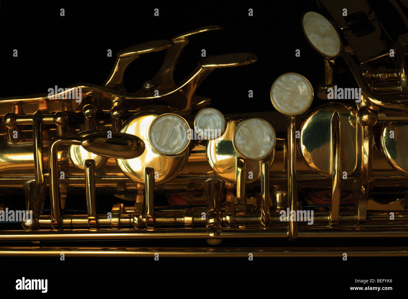 Close up of alto saxophone keys. Stock Photo