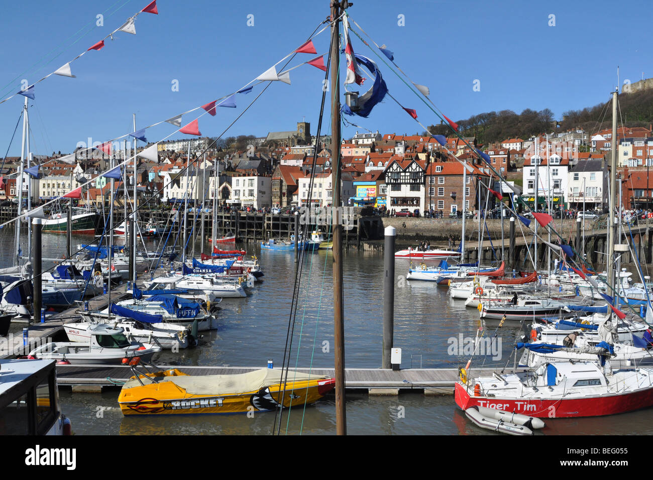 Boats in Scarborough bay, North Yorkshire UK Stock Photo
