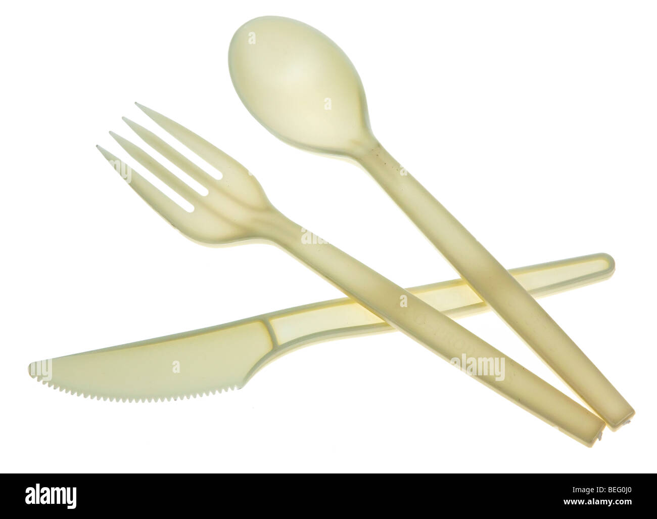 Eco product knife fork and spoon made from plant material fully biodegradable USA Stock Photo