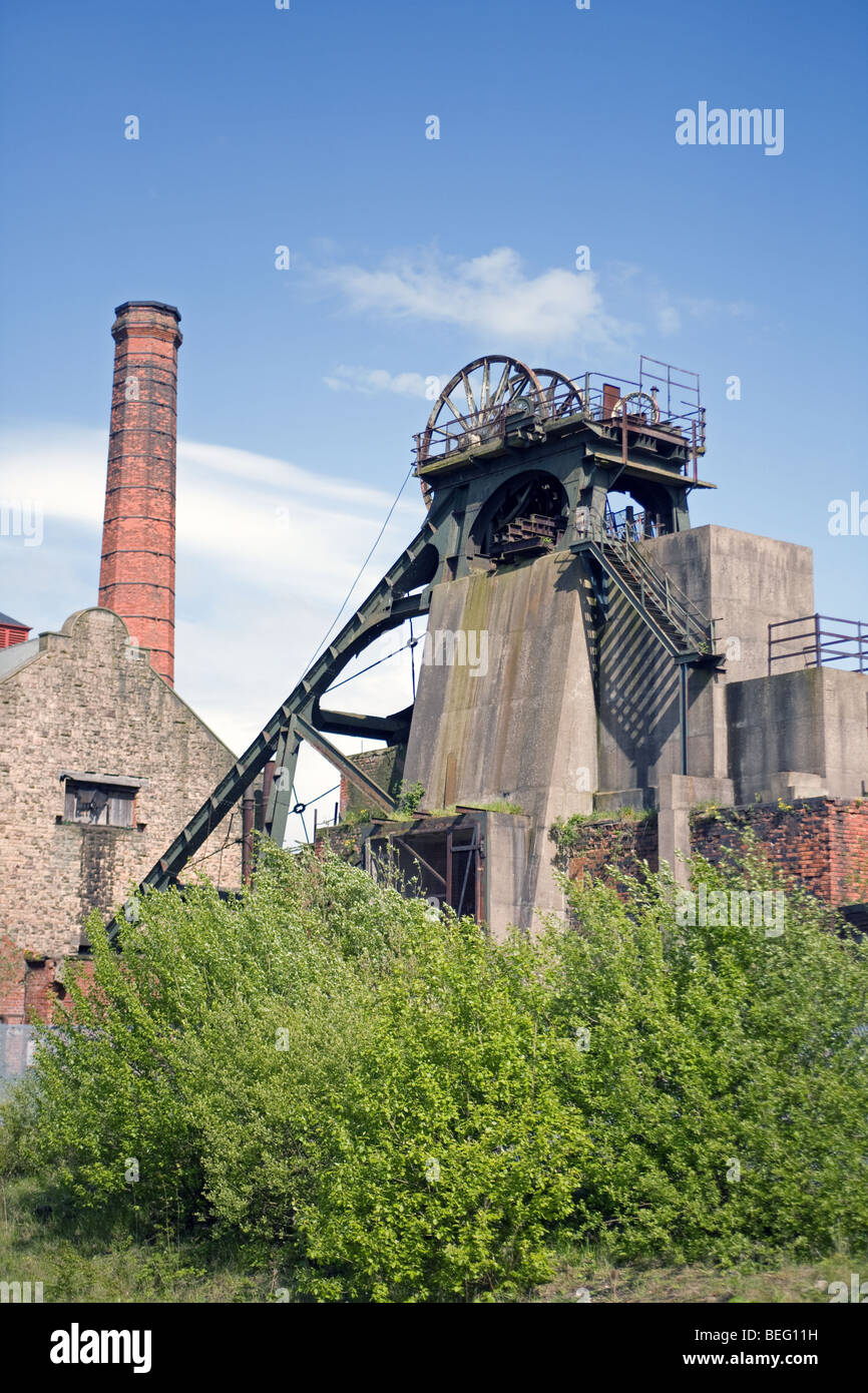 Derelict headstocks of a disused coal mine Stock Photo