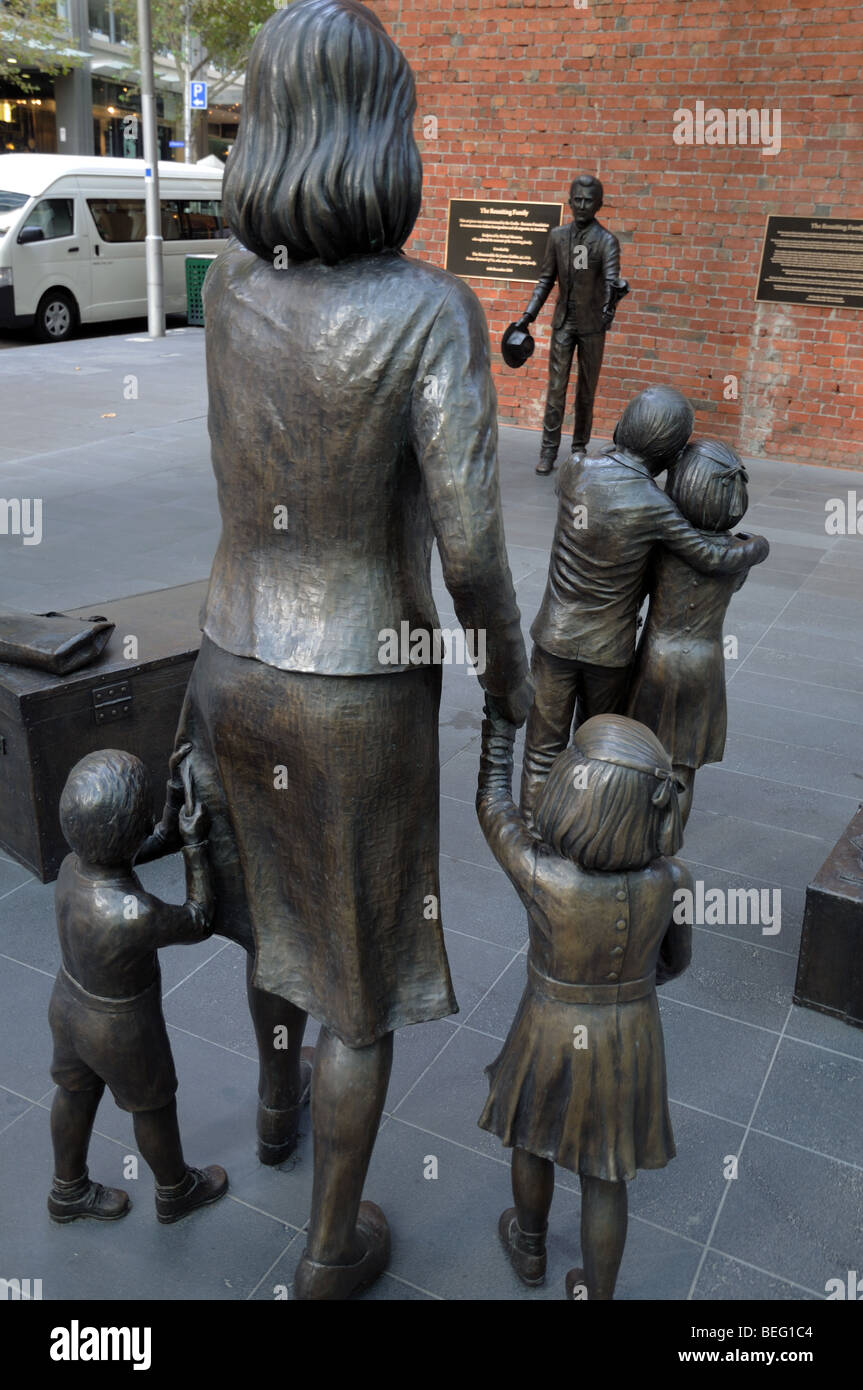 Bronze statue of The Reuniting Family at entrance to Melbourne