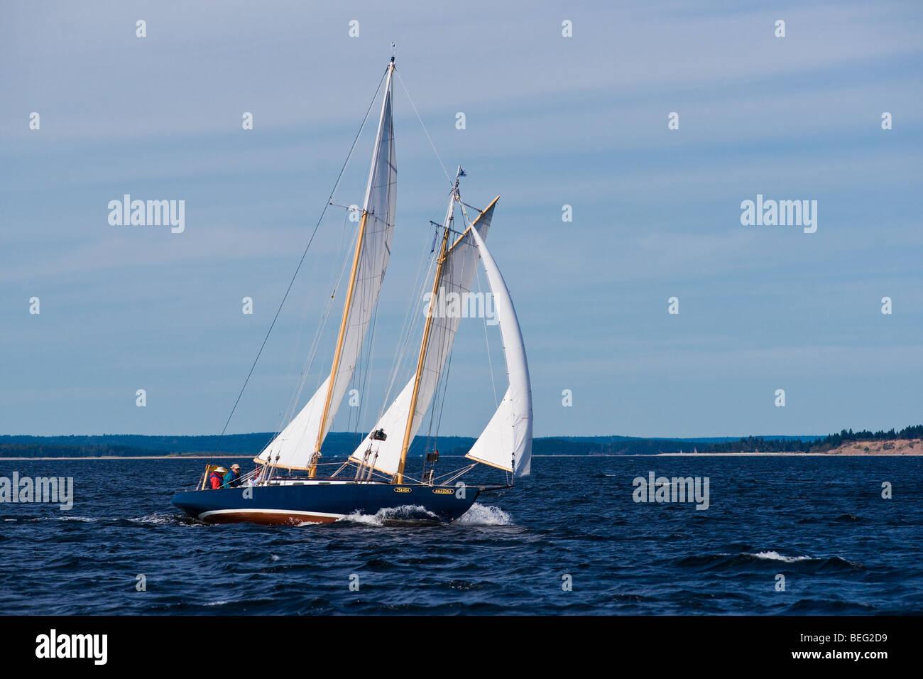 The Tancook Island schooner Amasonia sails on Mahone Bay in Nova Scotia