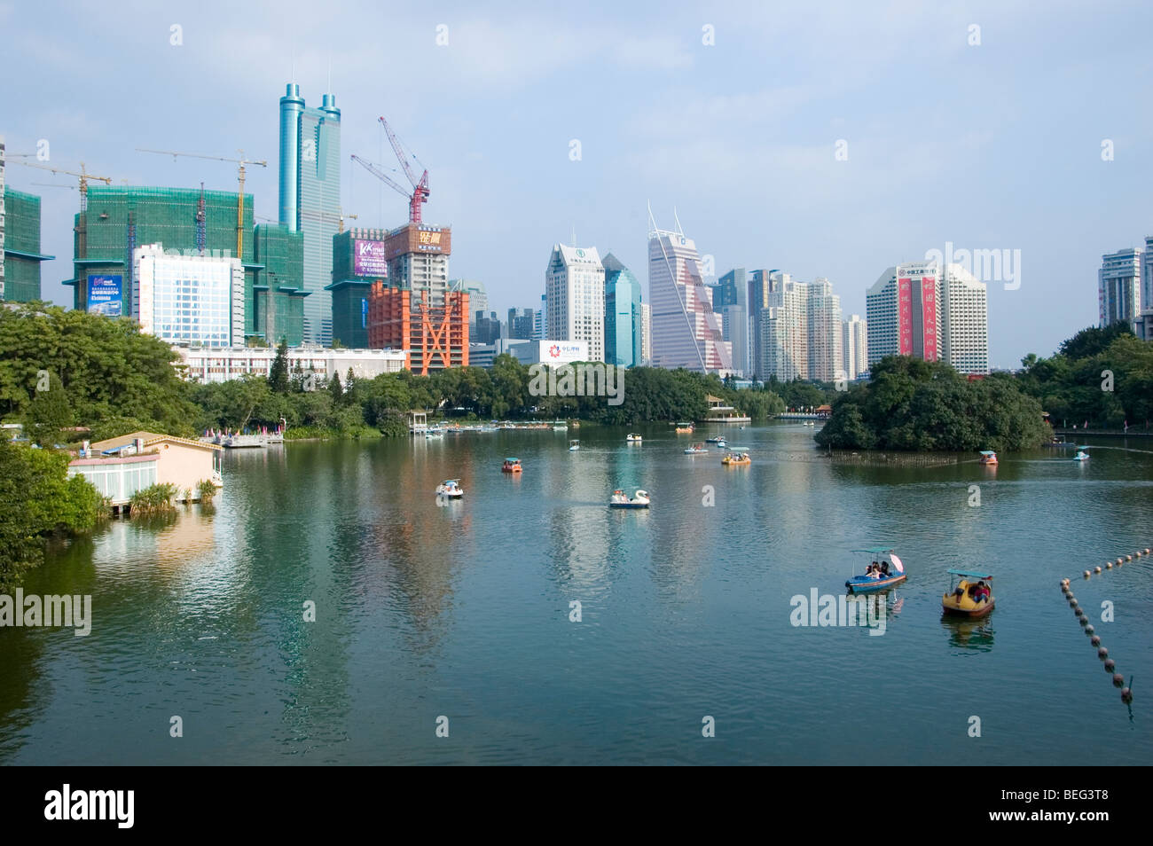 Shenzhen city, general cityscape in Luohu District, view from Lychee Park. Stock Photo