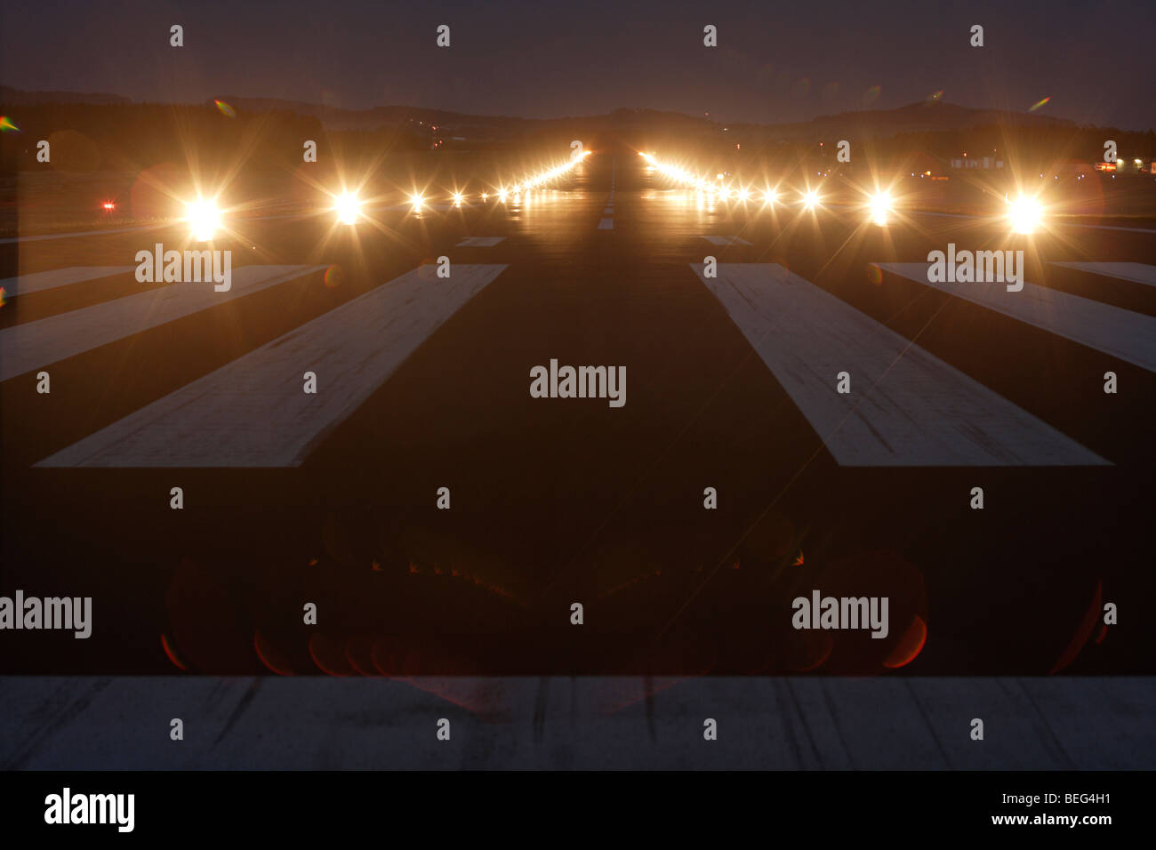 Aerial view landing strip lights hires stock photography and images