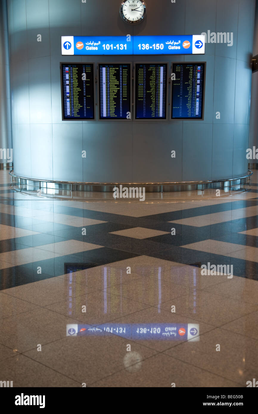 Flight information screen departures board dubai Stock Photo