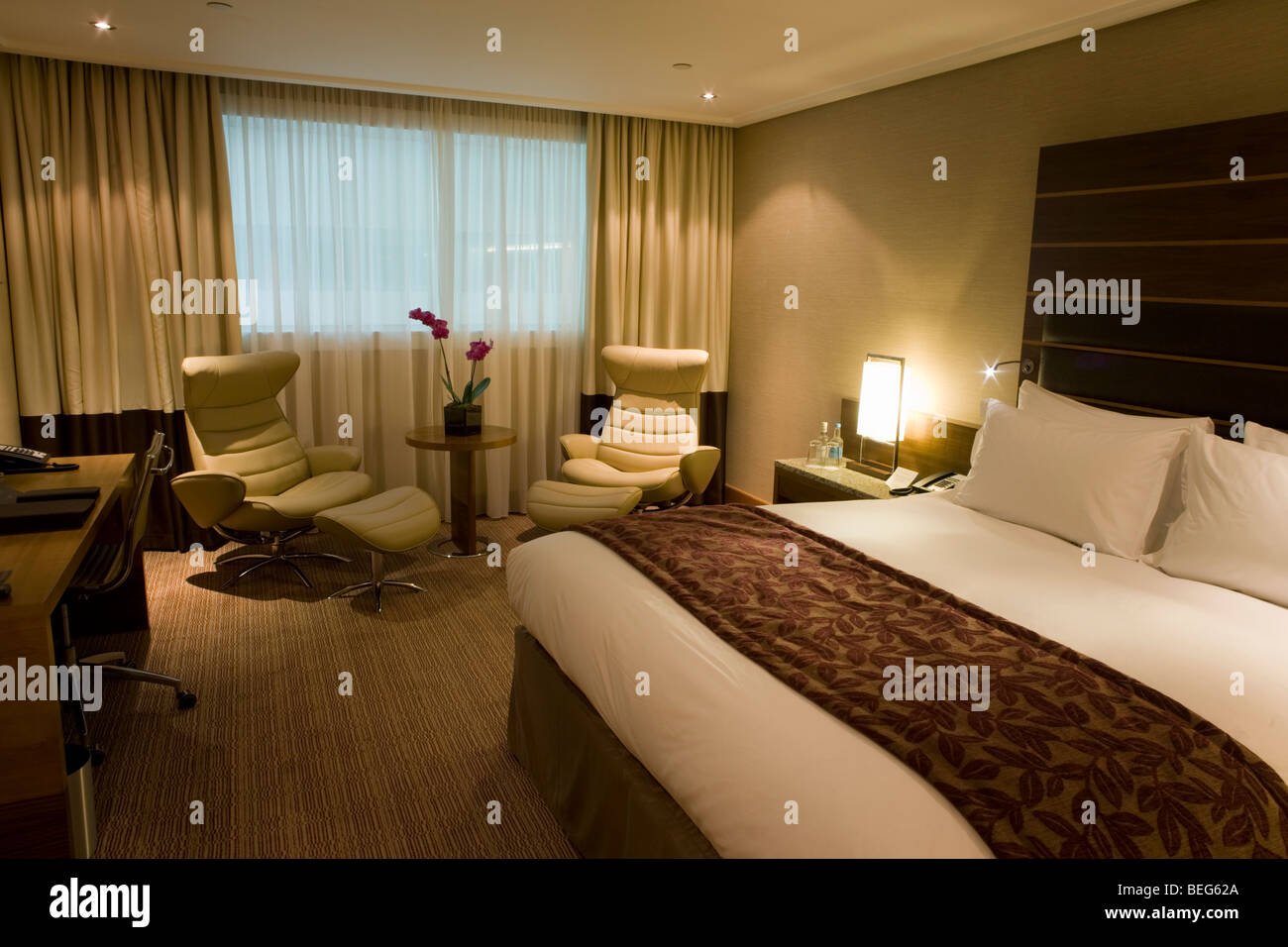 Luxury room in hotel chain, Sofitel at Heathrow's terminal 5. Stock Photo