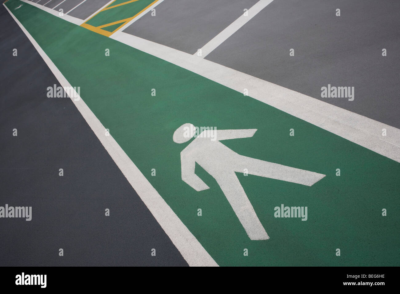 Car park pictogram showing pedestrian walkway zone at Heathrow's