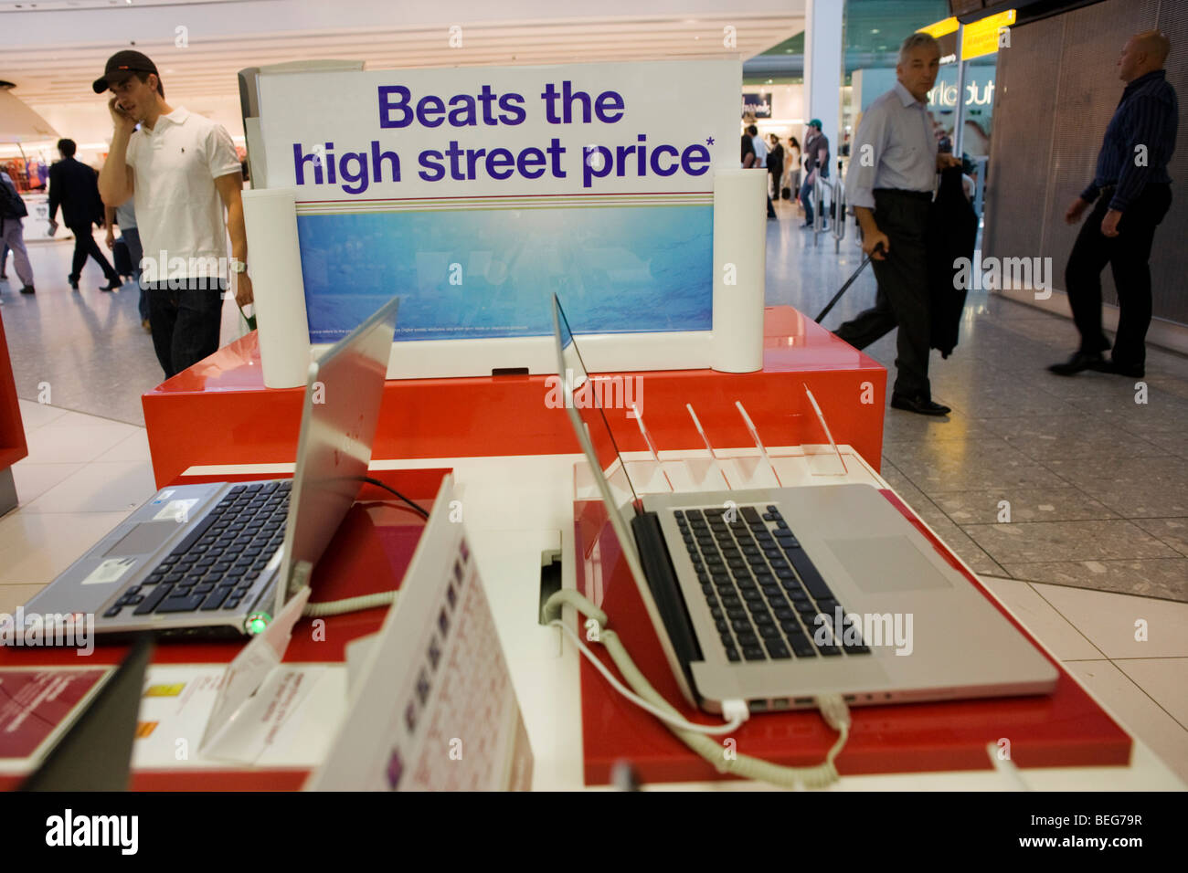 Affordable laptops on sale at Dixons Digital shop in departures at Heathrow Airport's Terminal 5. Stock Photo
