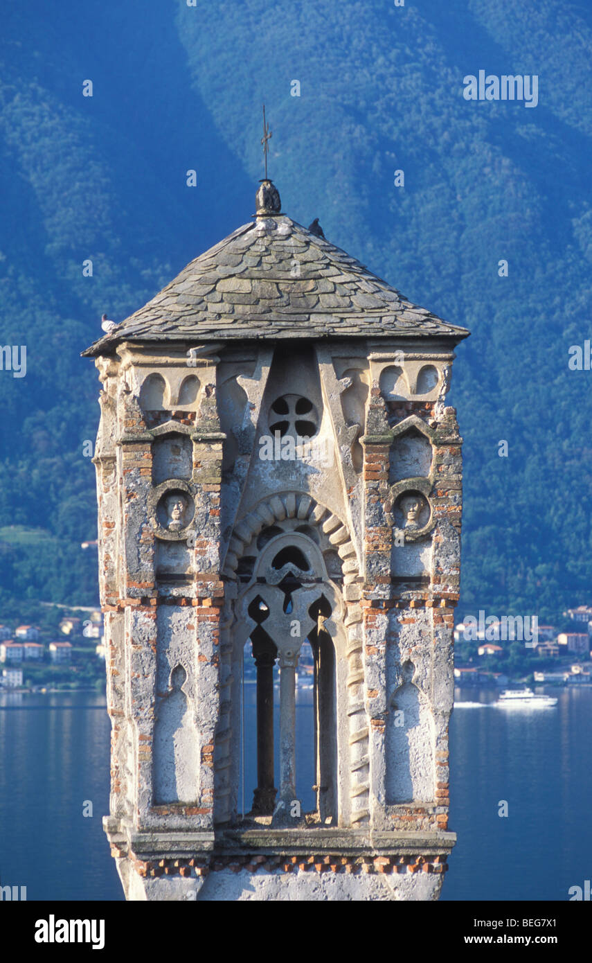 Spire of the church Santa Maria Maddalena in Ossuccio, Lake Como ...
