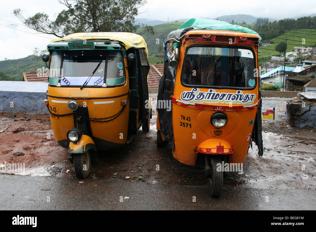 Two Tuc-tucs In A Kerala Street, India Stock Photo