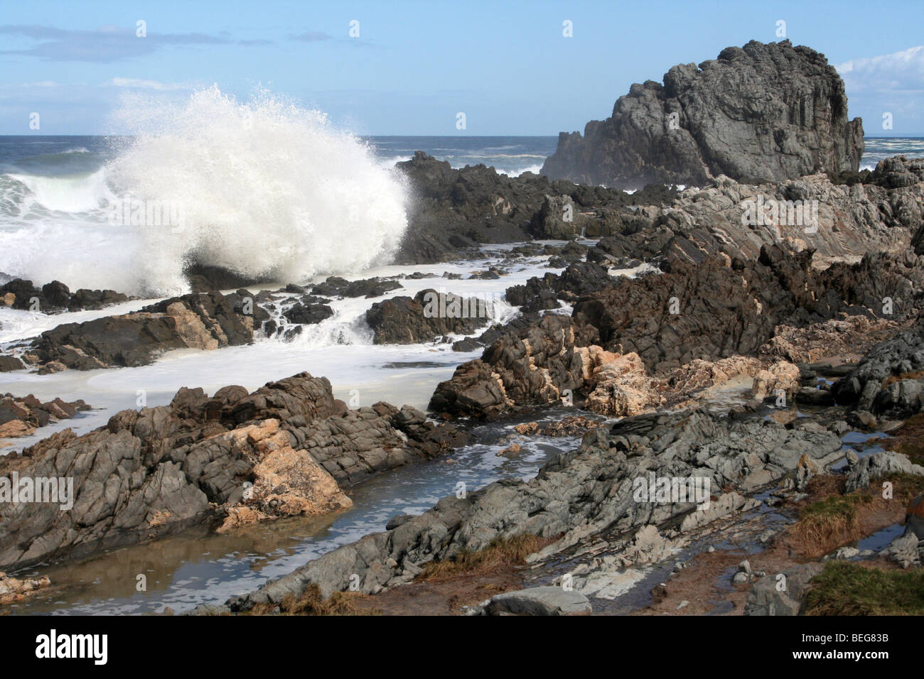 Crashing Waves And Dramatic Rocky Coastline Of Tsitsikamma National Park, Garden Route, South Africa Stock Photo