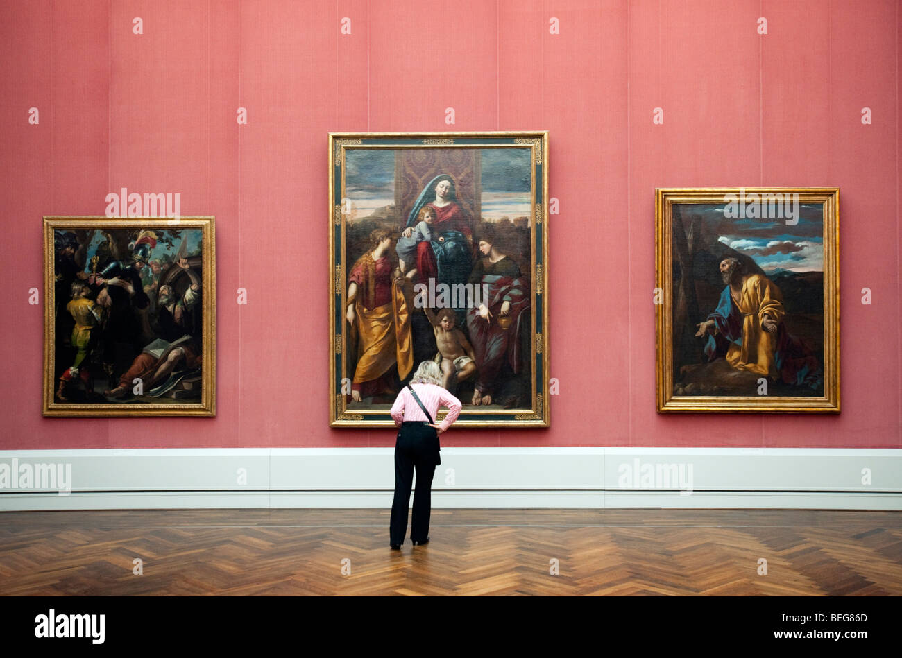 Important artworks on display inside Gemaldegalerie art museum at the Kulturform complex in Berlin Germany Stock Photo
