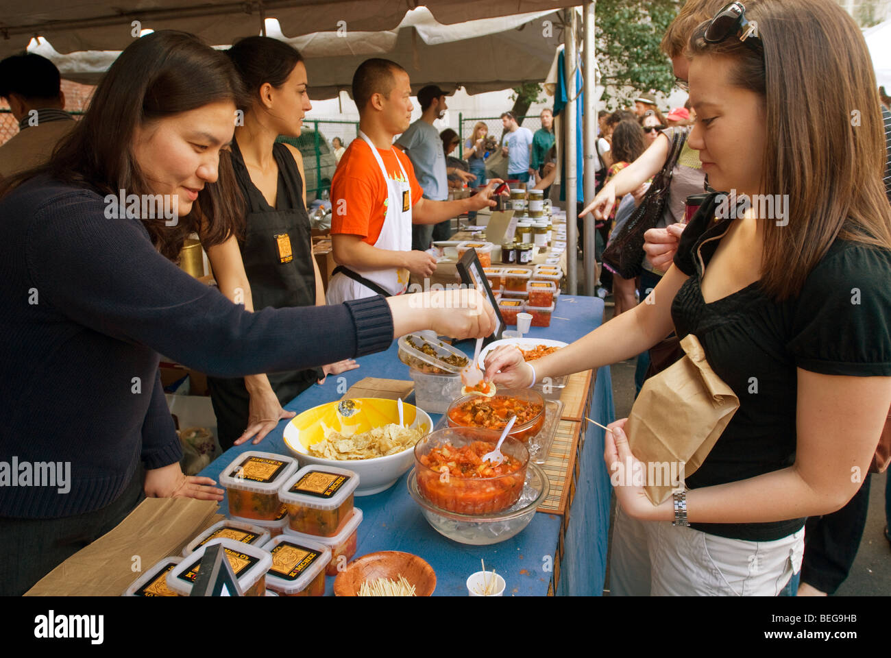Pickle lovers sample Mama O's Kim Chi on the Lower East Side in New