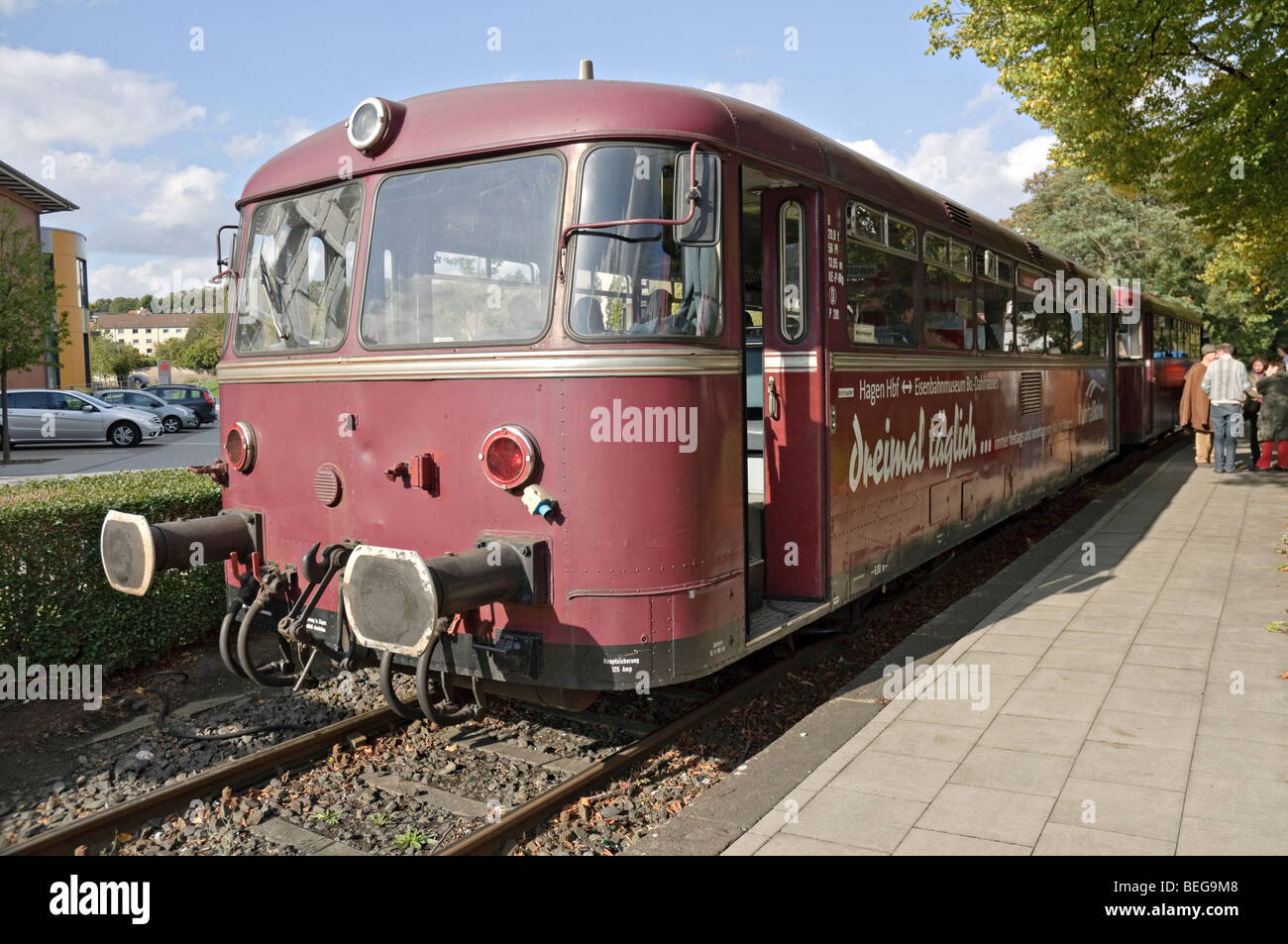 Preserved German railbus at Gevelsberg, NRW, Germany. Stock Photo