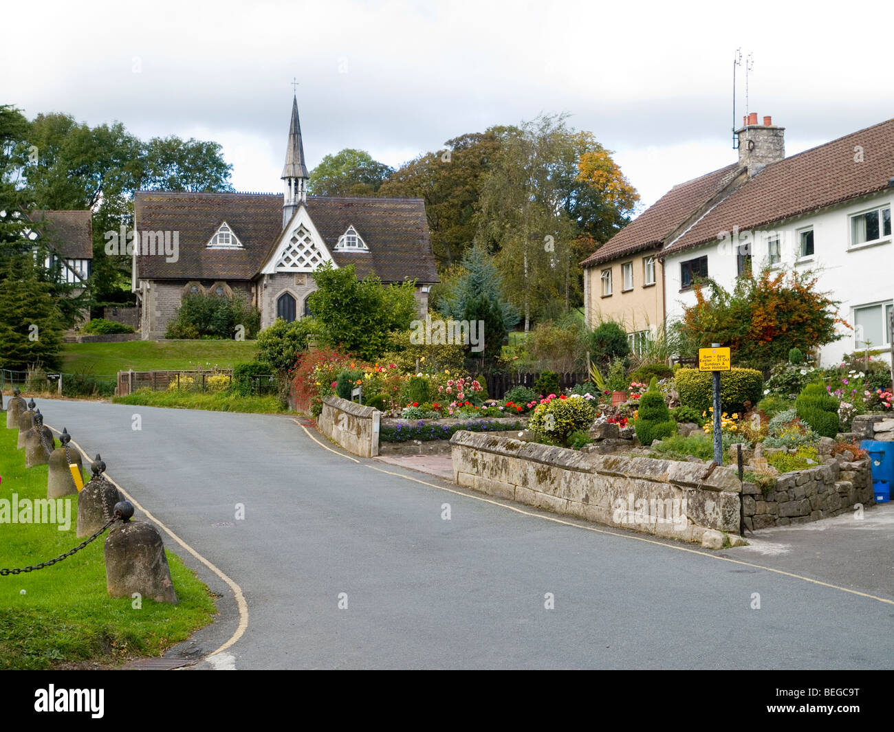 The school house and houses in Ilam Village in Derbyshire England UK