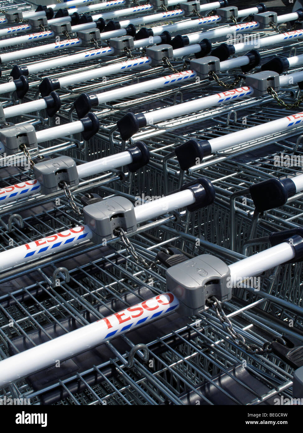 Shopping trolleys or carts for a Tesco supermarket Stock Photo Alamy