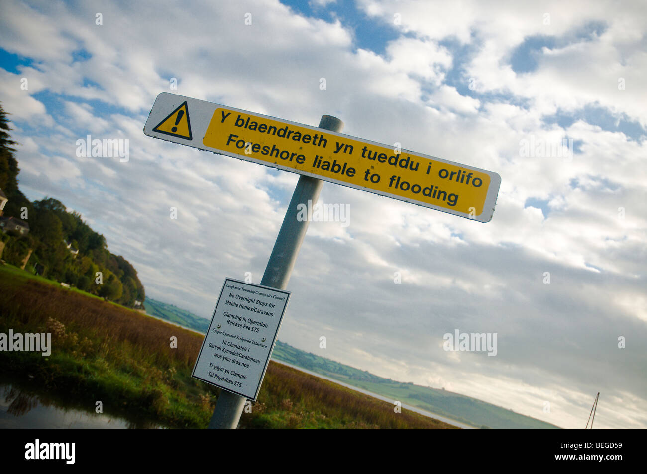 Foreshore Protection Sign Sign with foreshore liable to flooding writen on it Stock Photo - Alamy