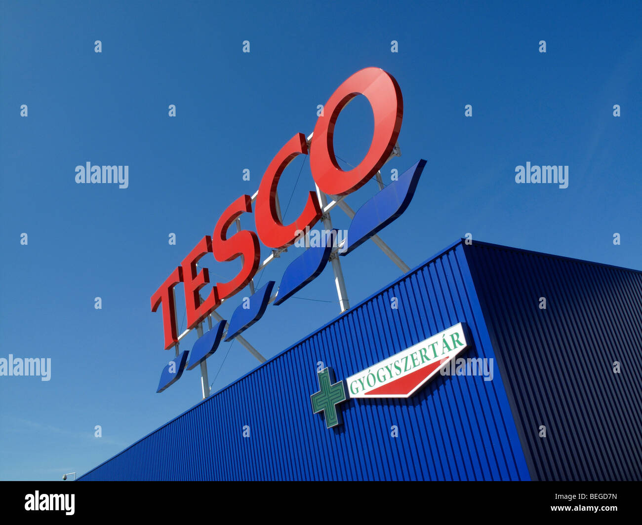 A sign for a Tesco supermarket in Hungary Stock Photo Alamy