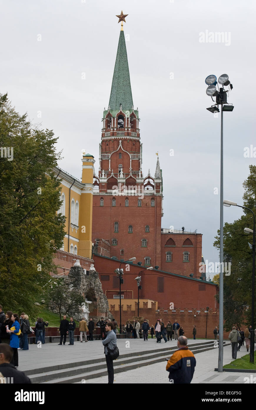 Alexander garden and Moscow Kremlin tower Stock Photo