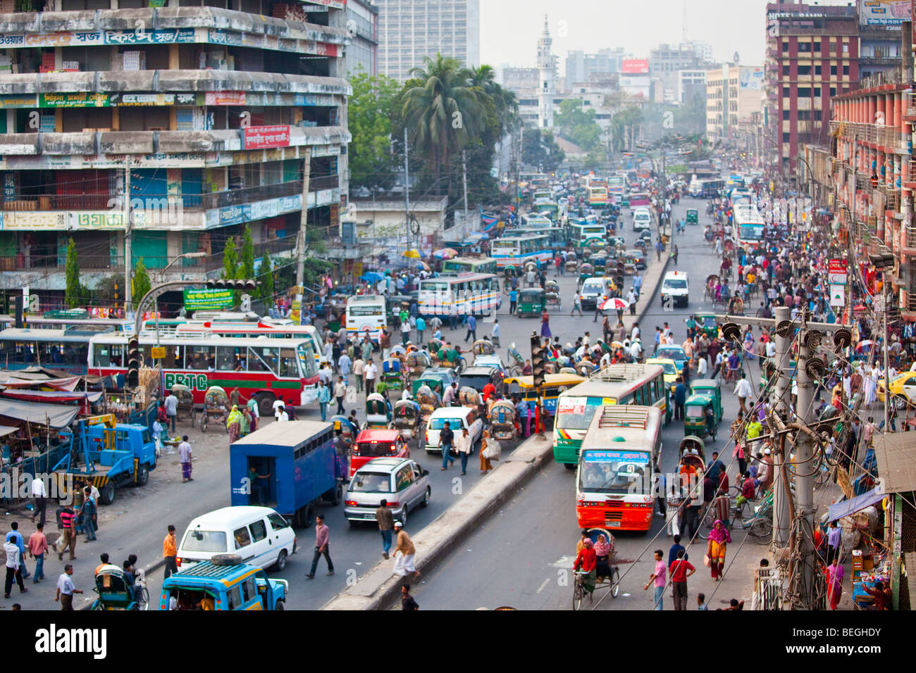 Traffic Crowded Street in Dhaka Bangladesh Stock Photo