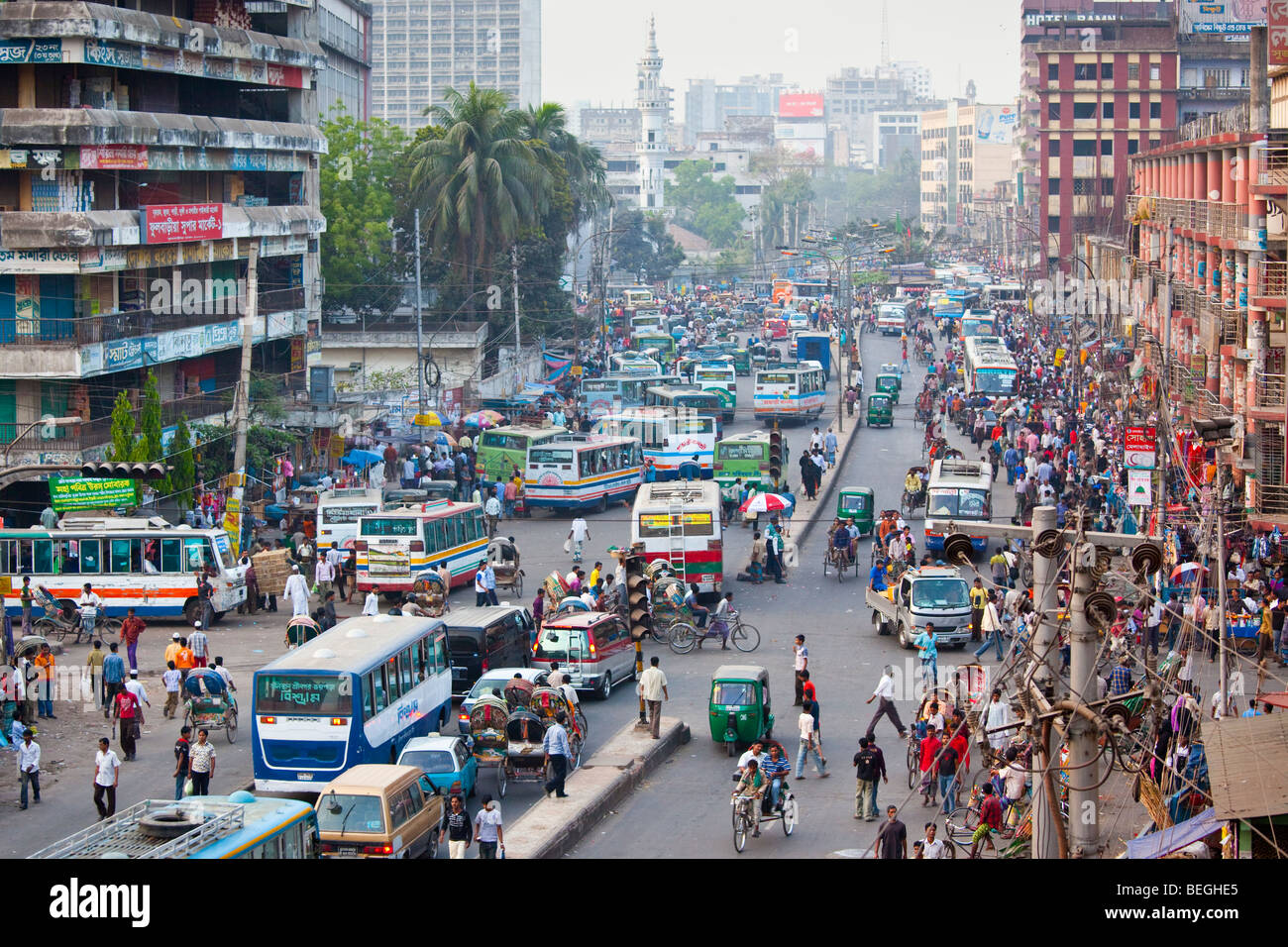 Traffic Crowded Street in Dhaka Bangladesh Stock Photo