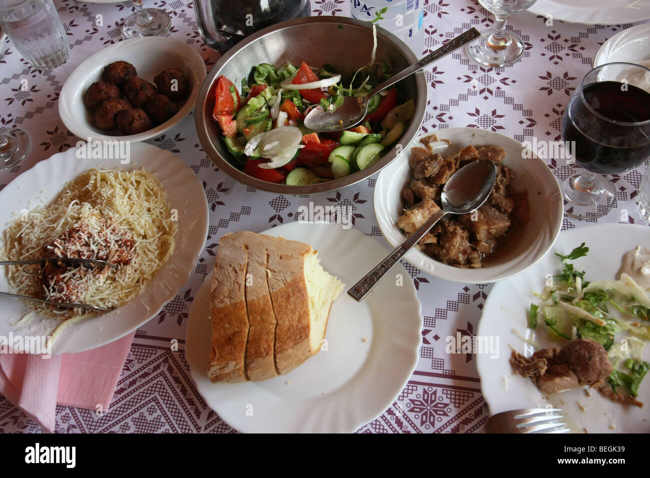 Meze - a traditional cypriotic meal. Meze is not a single dish, it is a lot of small dishes served at the same dinner. Stock Photo