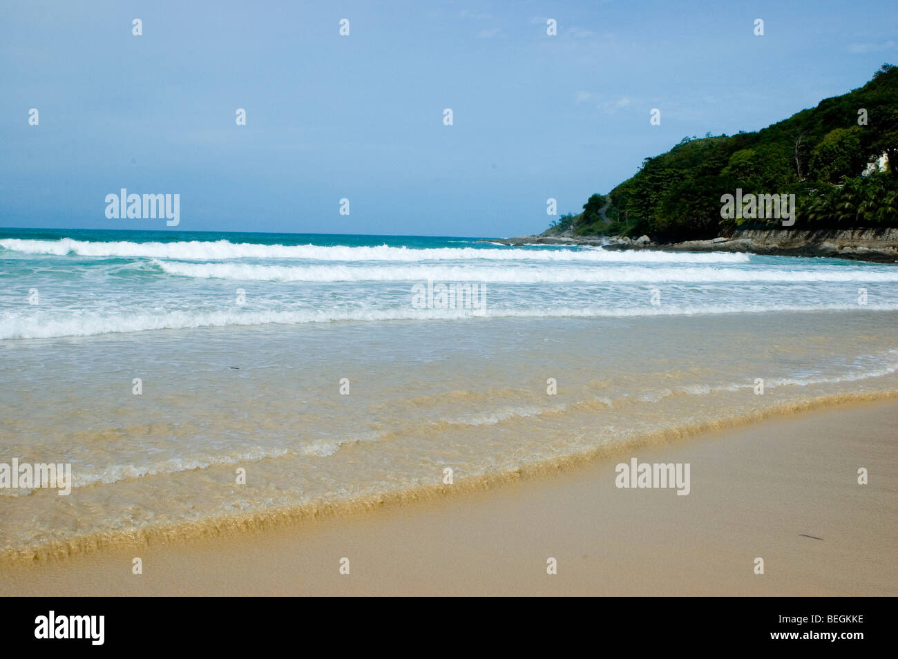 Thailand, Phuket Island - September 2009. Beautiful NaiHarn beach with clean sand and blue Andaman Sea. Stock Photo