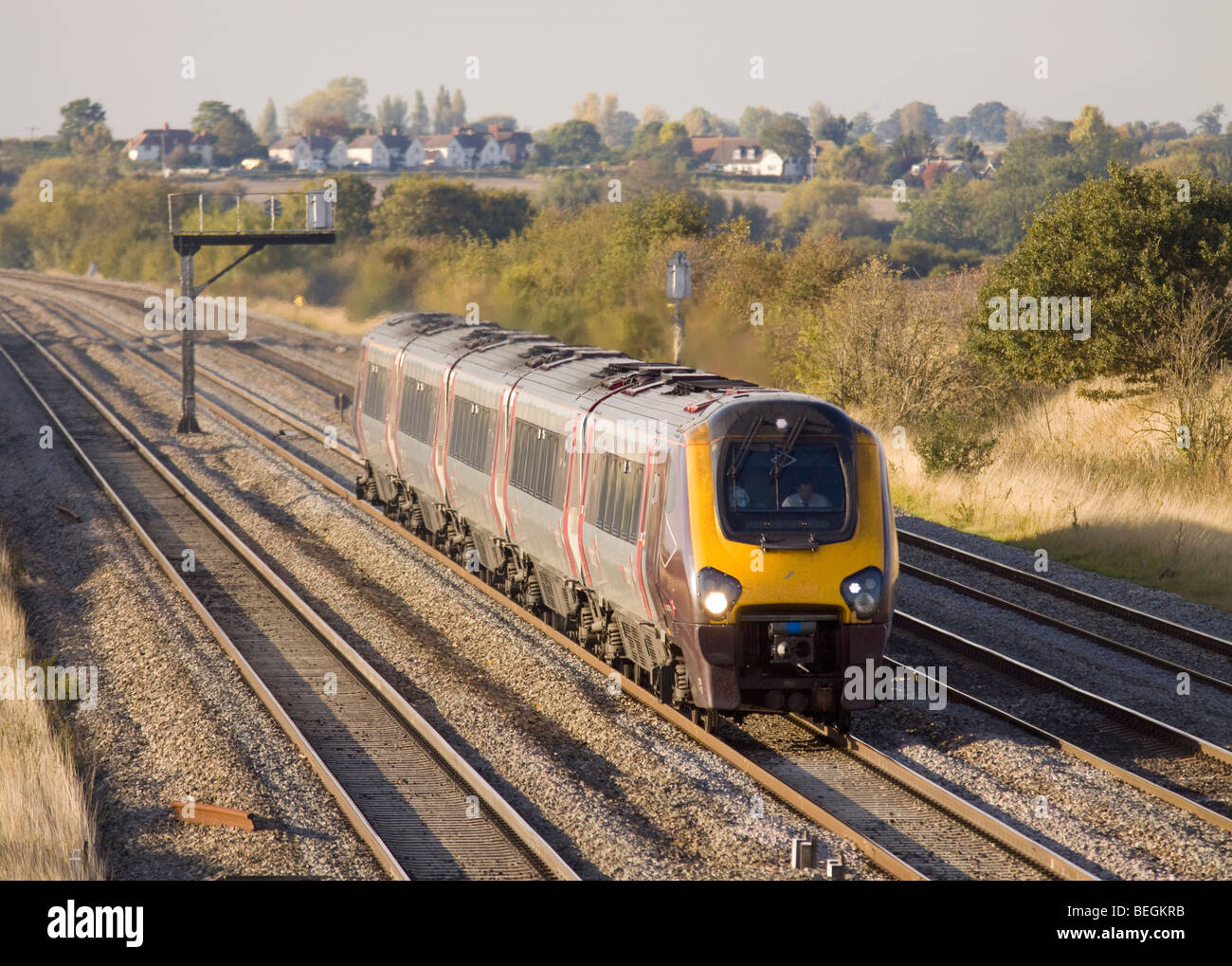 A Cross Country Voyager train near Cholsey on the Great Western main line. Stock Photo