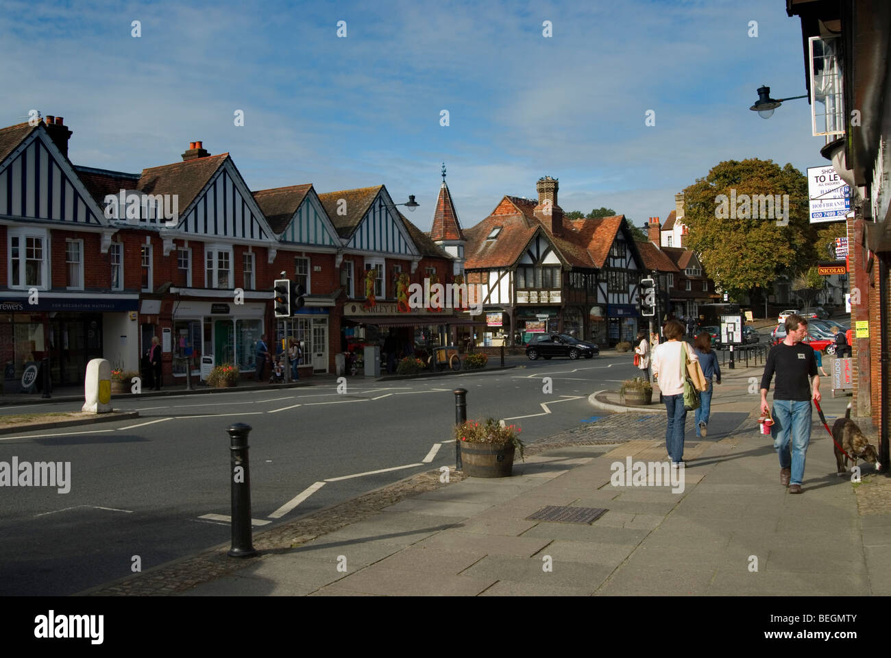 a sunny day with people shopping in haslemere town centre Stock Photo