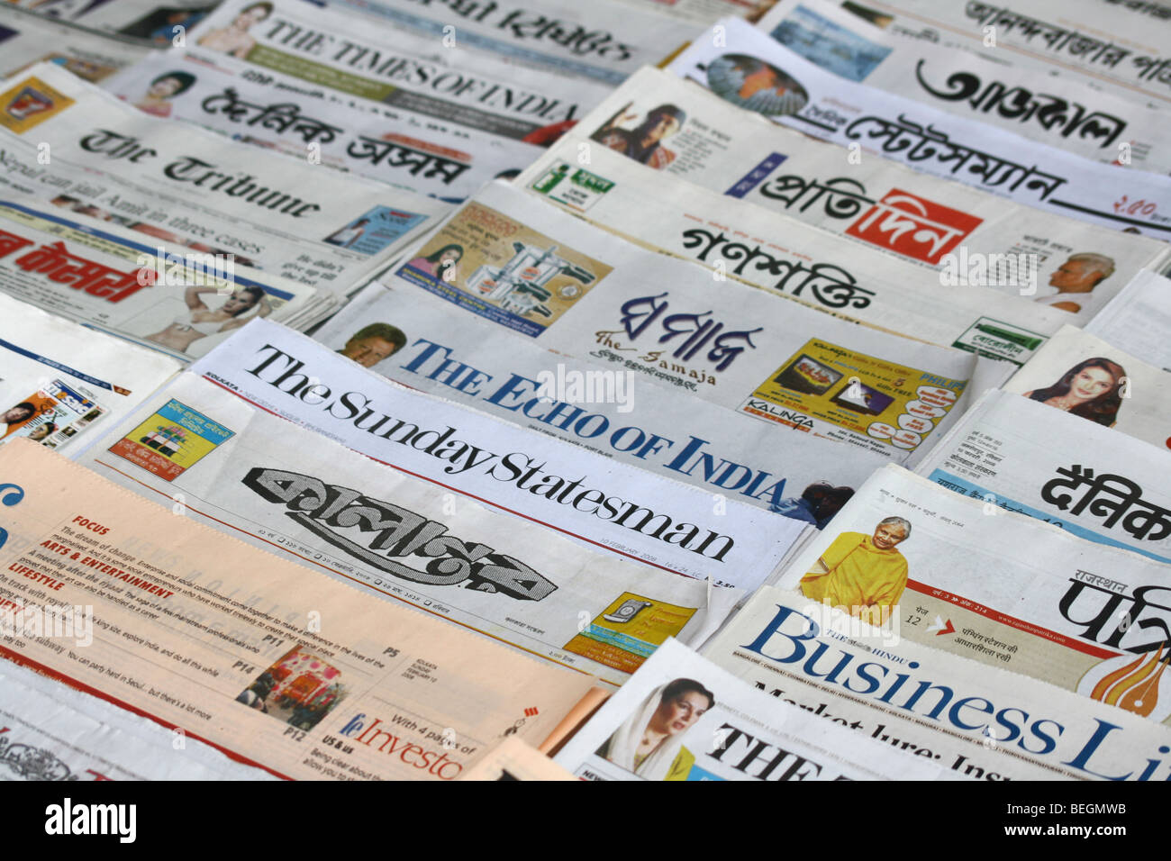 Stack of India's daily newspapers Stock Photo