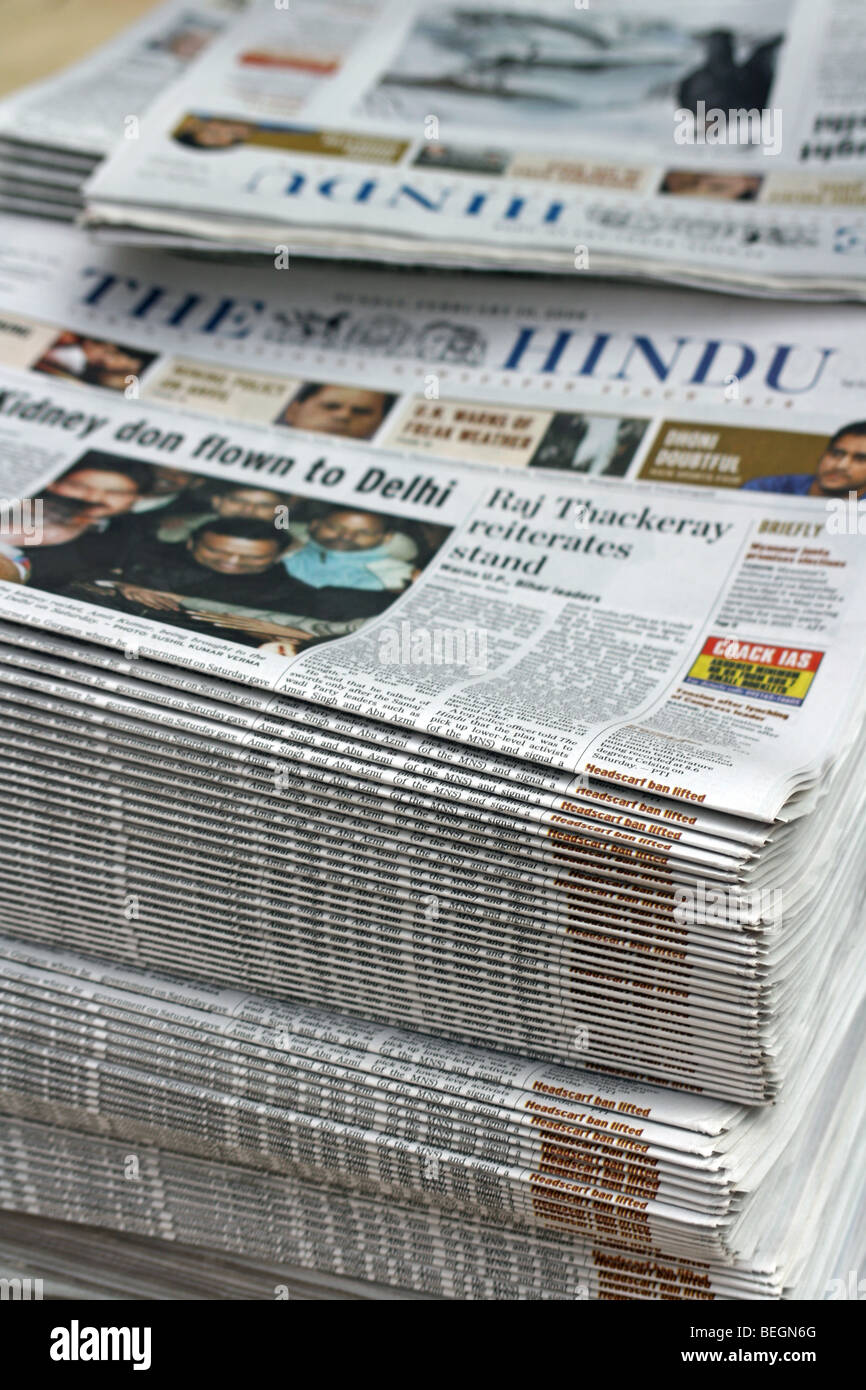 Stack of India's daily newspapers Stock Photo