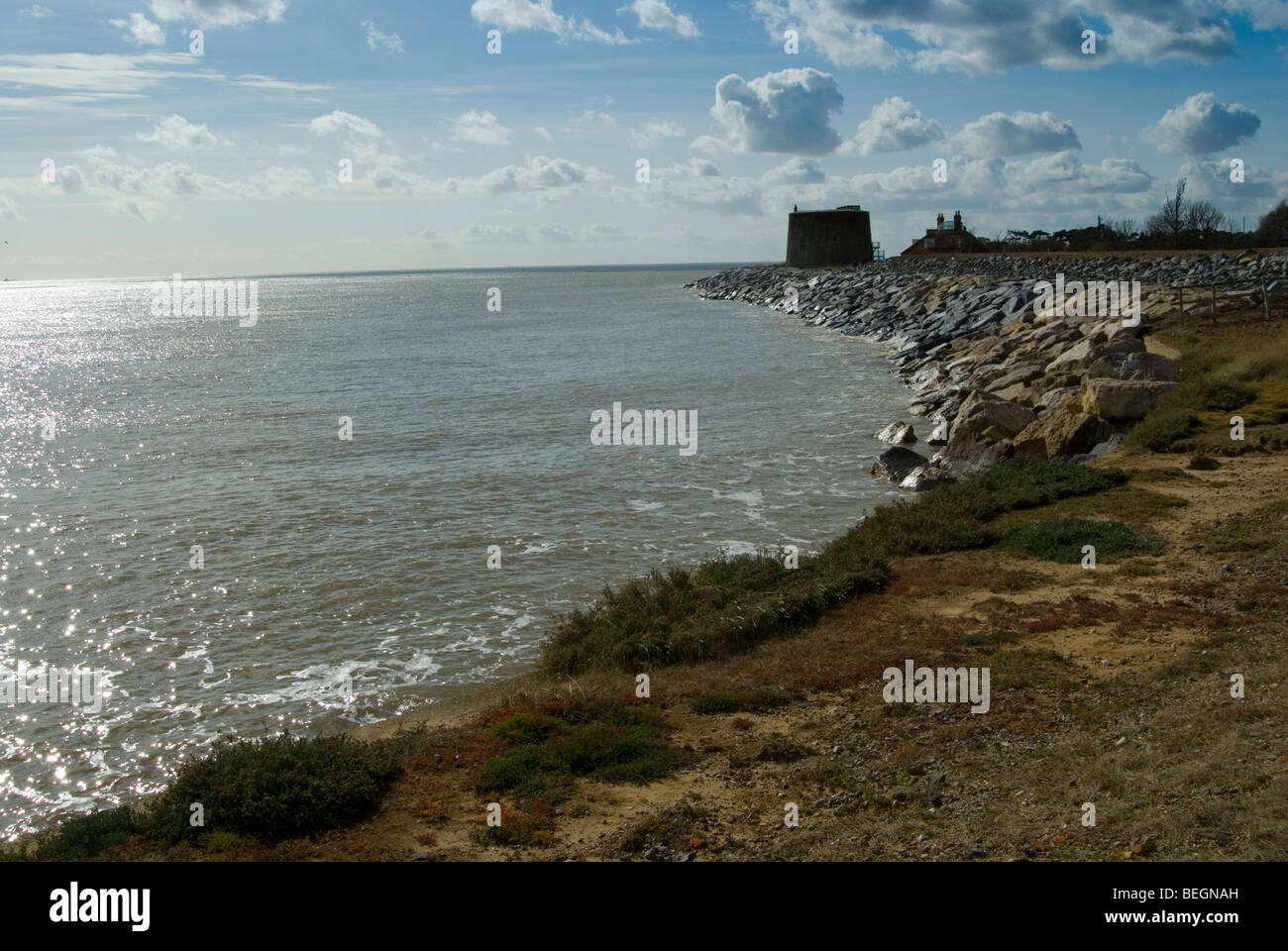 newly installed sea defences at bawdsey Stock Photo
